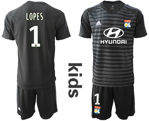 Lyon #1 Lopes Black Goalkeeper Kid Soccer Club Jersey
